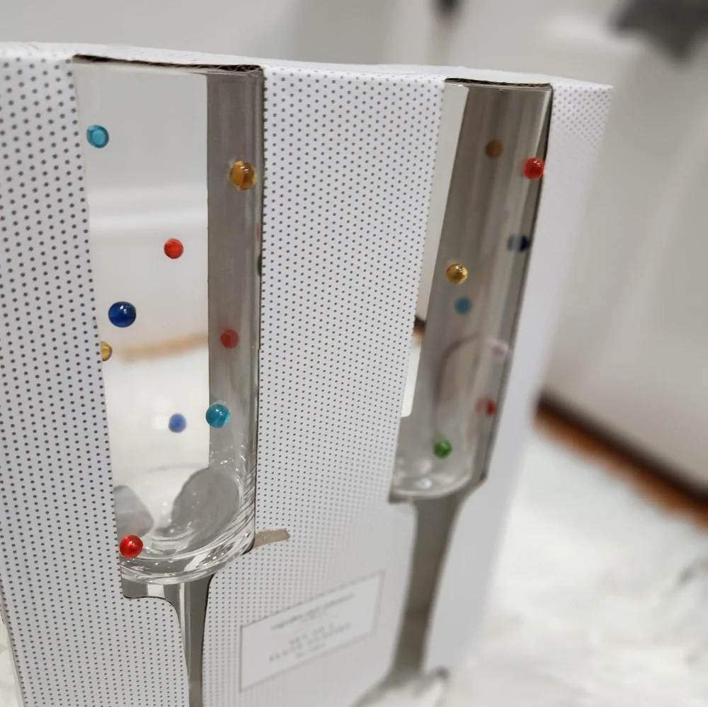 🥂  Cupcakes Cashmere clear multicolor Dotted Set of 2 flute  glasses 🥂 - Picture 4 of 5